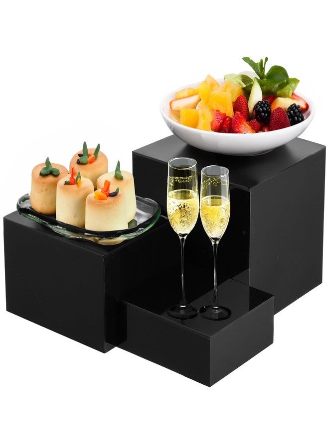 Varku 3 PCS Black Buffet Risers, Black Acrylic Food Display Stand, Square Acrylic Risers Display Stands, Mirror-Polished Display Box, Nested Storage Box, Cake Rise Stand for Parties, Birthdays, Weddings - Image 1
